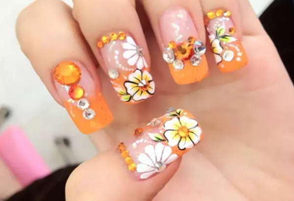 Best Rhinestone Nail Art Designs - Spring Flower Nail Art With Rhinestones