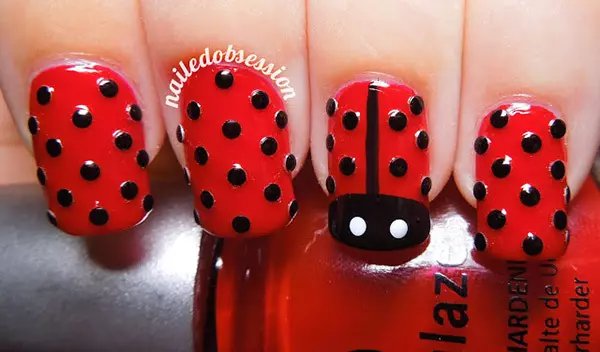 Best Rhinestone Nail Art Designs - Studded Lady Bug Nail Art