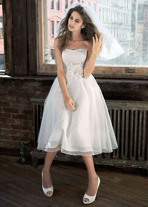 Simple Second Wedding Dresses - Organza Tea Length Dress