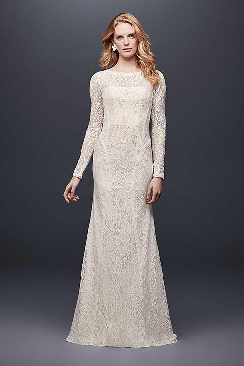 Simple Second Wedding Dresses - Lace Sheath Dress With Full Sleeves