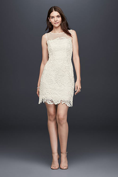 Simple Second Wedding Dresses - Informal Lace Short Dress With Illusion Sleeves