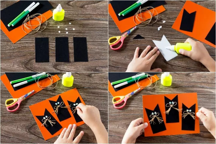 Black cat Halloween greeting card