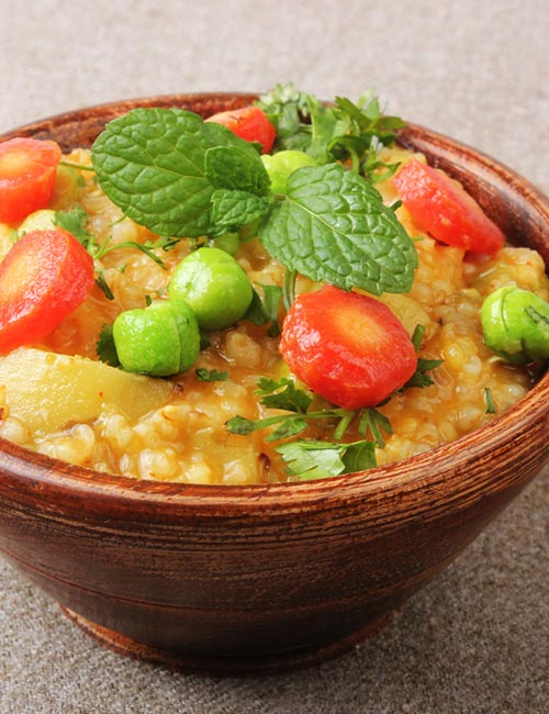 Dalia is a common vegetarian breakfast food Dalia is a common vegetarian breakfast food