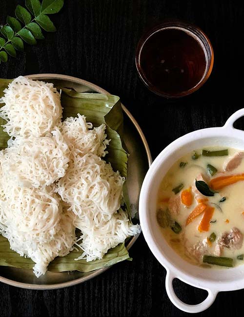 Idiyappam and stew is a south Indian vegetarian breakfast food Idiyappam and stew is a south Indian vegetarian breakfast food