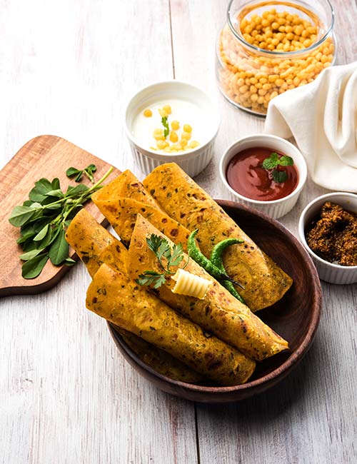 Methi thepla is a west Indian vegetarian breakfast food Methi thepla is a west Indian vegetarian breakfast food