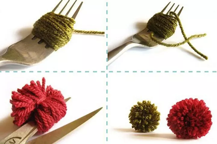 pom poms with fork