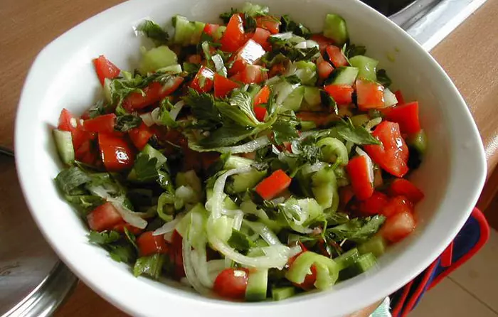 Afghan tomato, cucumber, and onion salad for Ramadan