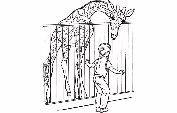 Zoo Coloring Pages Kid With A Giraffe Kid With A Giraffe