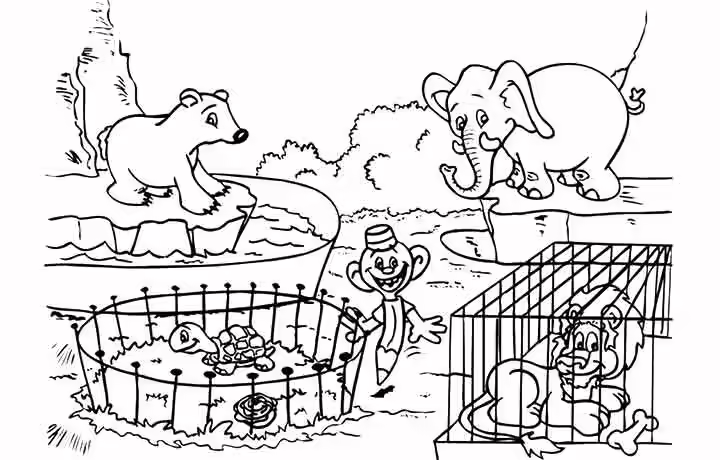 Zoo Coloring Pages Zoo Trainer With Animals Zoo Trainer With Animals