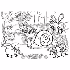Funny Insects with Snail Funny Insects with Snail Picture to Color