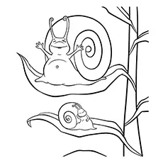 Coloring Page of Daddy And Baby Snail on Leaf