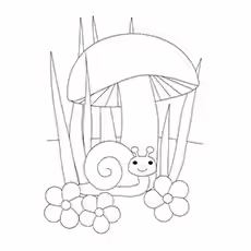 Snail Under Mushroom Coloring Page of Snail Under Mushroom Printable