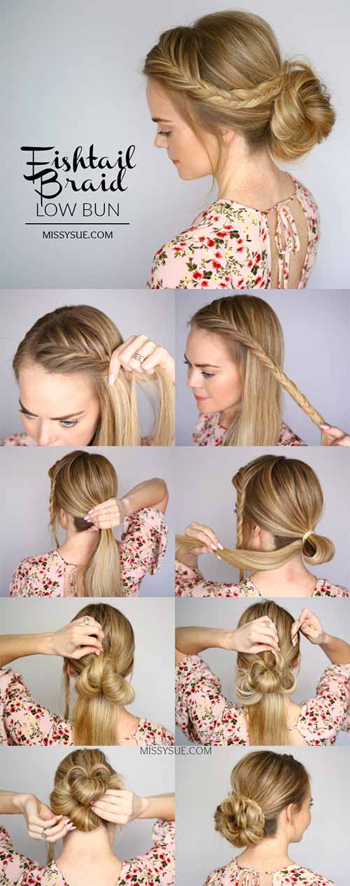 Updo Hairstyles - The Fishtail Braid Low Bun