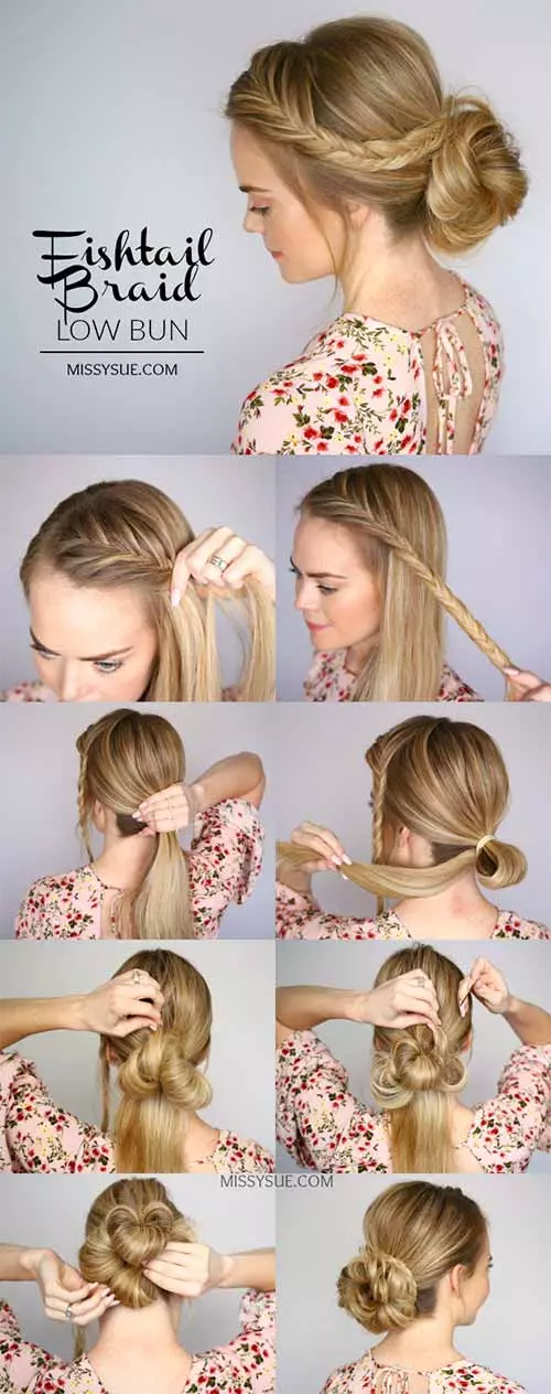 Updo Hairstyles - The Fishtail Braid Low Bun