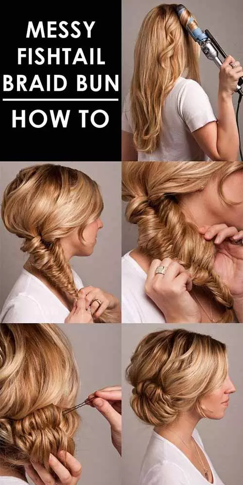 Updo Hairstyles - The Messy Fishtail Braided Bun