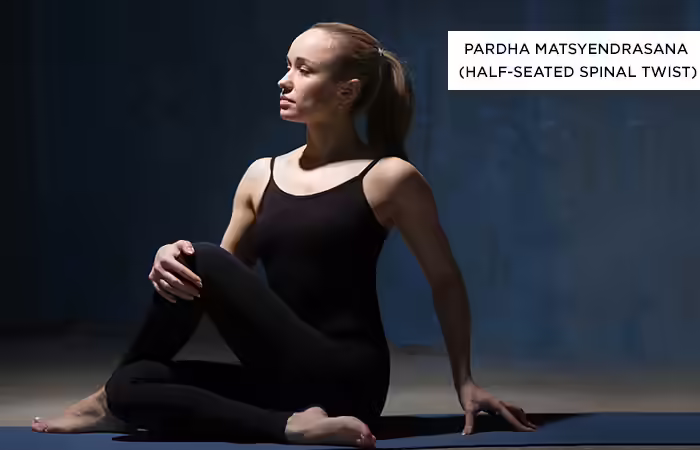 Yoga For IBS - Ardha-Matsyendrasana-(Half-Seated-Spinal-Twist) Ardha-Matsyendrasana-(Half-Seated-Spinal-Twist) - Yoga Poses For Irritable Bowel Syndrome