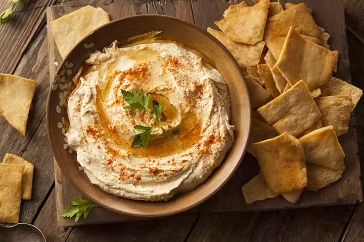 Hummus Dip With Crispy Vegetables And Pita Bread Hummus Dip With Crispy Vegetables And Pita Bread