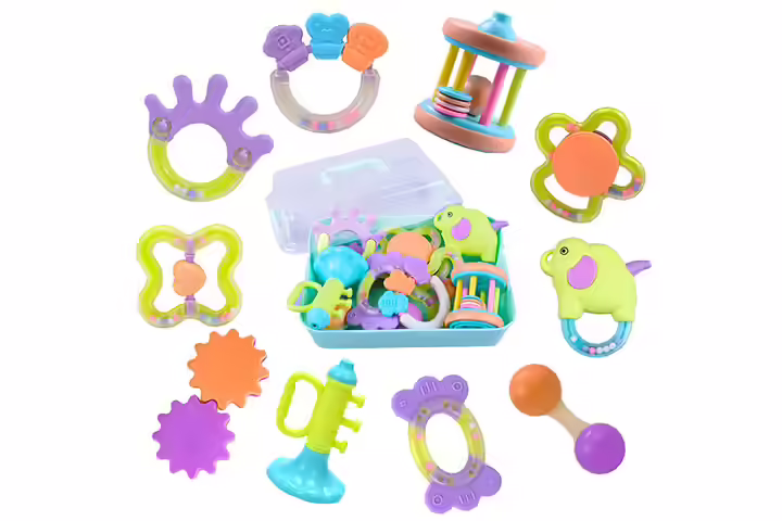 Rattle Drum Educational Toys 3 6 12 Months Teether Baby Random Color iPlay, iLearn, 10 Baby Rattles and Teething toys