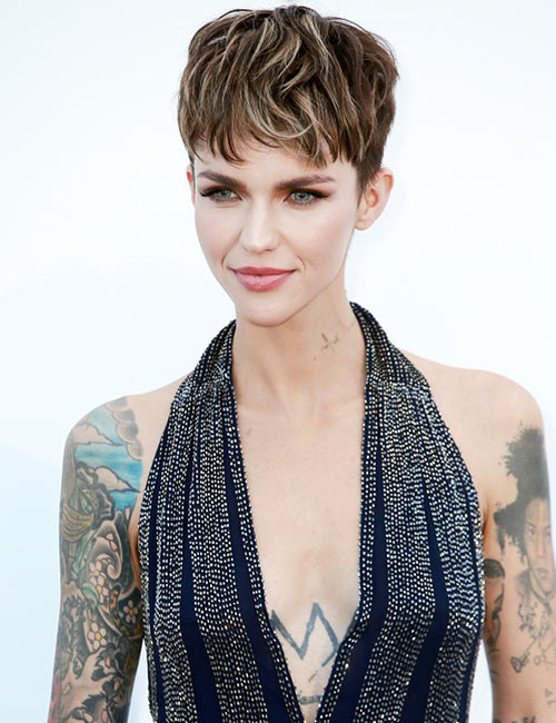 1. Brown Pixie With Blonde Highlights