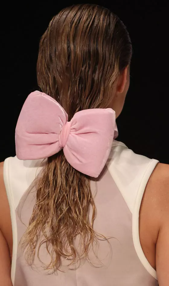 Damp Hair With Bow Barrette