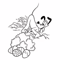 Pluto Collecting Easter Eggs Coloring Sheet of Pluto Collecting Easter Eggs