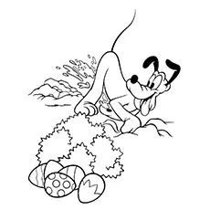 Coloring Sheet of Pluto Collecting Easter Eggs