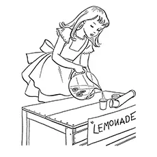 Lemon Coloring Page - Girl Making Lemonade