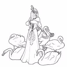 Swan Coloring Pages - A Beautiful Maiden Surrounded By Swans Swan Coloring Pages - A Beautiful Maiden Surrounded By Swans