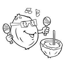 Coconut Coloring Page - A Grooving Coconut