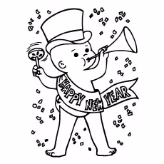 Baby Playing Happy New Year Trumpet Baby Playing Happy New Year Trumpet Picture to Color