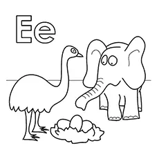 Emu Coloring Page - E For Emu And Elephant