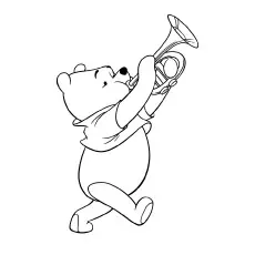 Coloring Page Pooh Playing Bugle Trumpet 