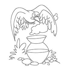 Thirsty Crow Coloring Page 