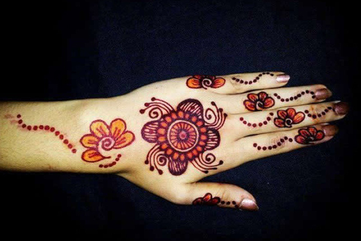 Simple Arabic Mehndi Designs For Beginners - Coloured Finger Tips & Blooming Flower
