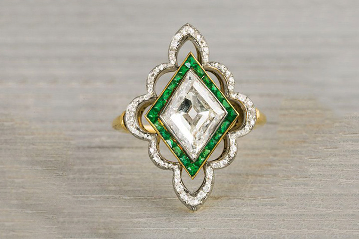 Emerald Engagement Rings - The Gold Edwardian With Diamonds