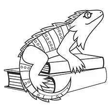 Iguana Coloring Page - Iguana Sitting On A Book