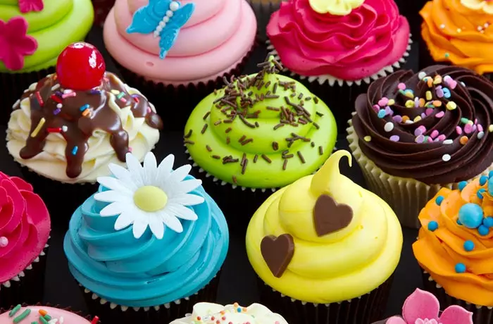 Mini Chocolate Cupcakes with Multicolored Frosting