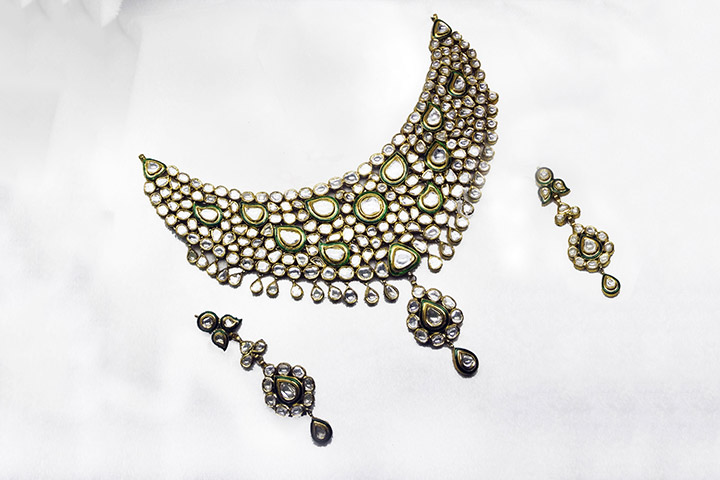 Polki Diamond Necklace Set With Earrings