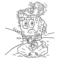 SpongeBob on head of Jellyfish Coloring Page to Print