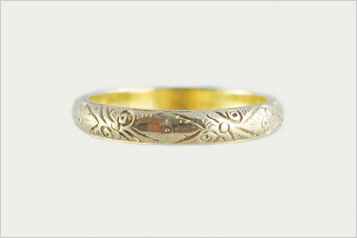 Etched Floral Pattern Ring - Engagement Bands