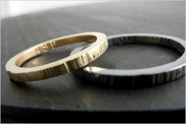 Gold And Black Wood Grain - Engagement Bands