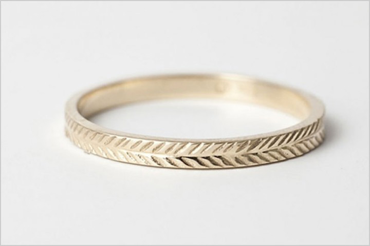 Gold Wheat Patterned Engagement Band - Engagement Bands
