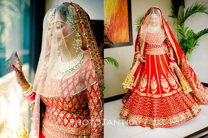 Designer Red With Mirror Work - Red Bridal Lehenga