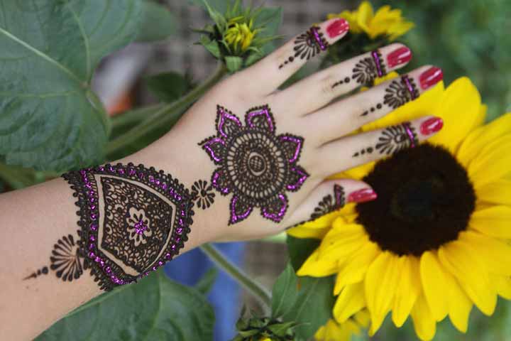 Glitter Mehndi Design - Black And Purple Henna