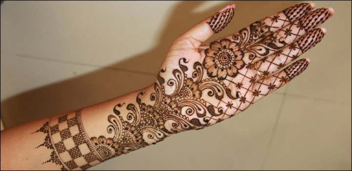 Latest Mehndi Designs - Popular Extended Floral Branch Pattern