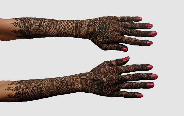 Full Arm Traditional Indian Design - Back Hand Mehndi Design