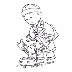 Caillou Caillou giving food to his friend Coloring Page