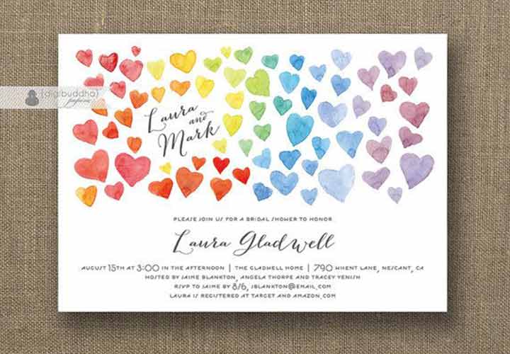 Bridal Shower Invitations - Rainbow Hearts Invite