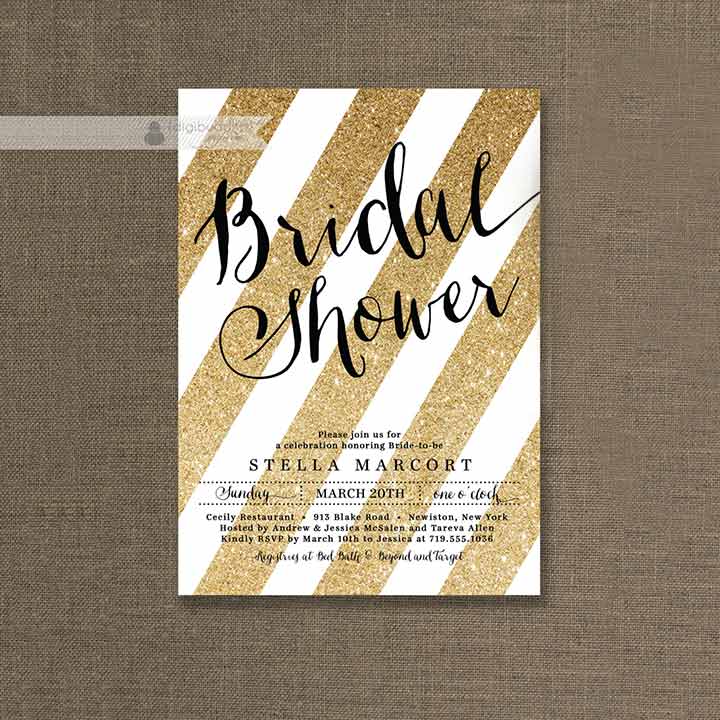 Bridal Shower Invitations - The Flashy Gold On White Invite