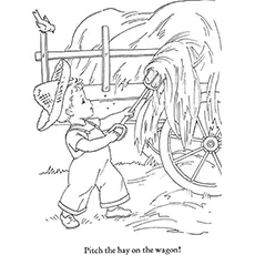 Harvest Coloring Pages - Pitch The Hay On The Wagon